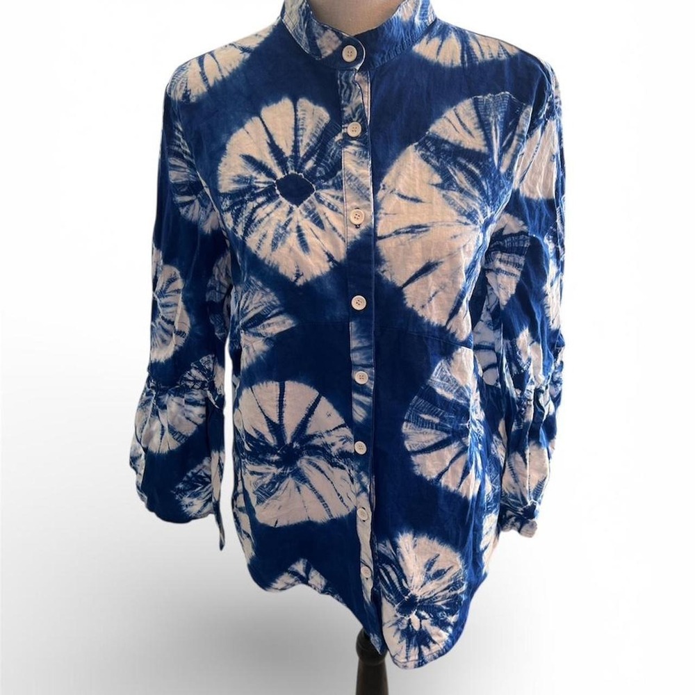 Studio 189 Blue & White Tie-Dye Button Down Women's Medium Rosario Dawson Boho